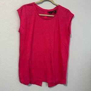 Tahari Pink Linen Sleeveless Button Up Back Tunic Top